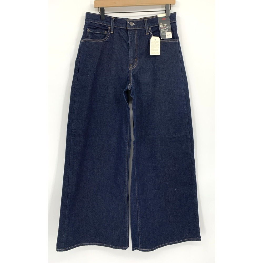 Levis Wide Leg Jeans Womens 31 Blue 728 High Rise Wide Leg Dark Wash Denim NEW